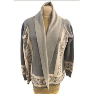 LAPIS Women’s Open Front Cardigan Tribal/Aztec Design Grey/White Size M